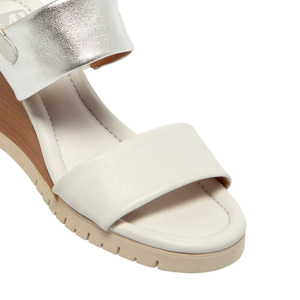 Carl Scarpa Godere White Silver Leather Wedged Sandals